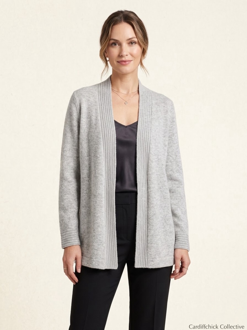 Charter Club Luxury 100% Cashmere Rib Trim Cardigan Heather Gray Size M VGUC